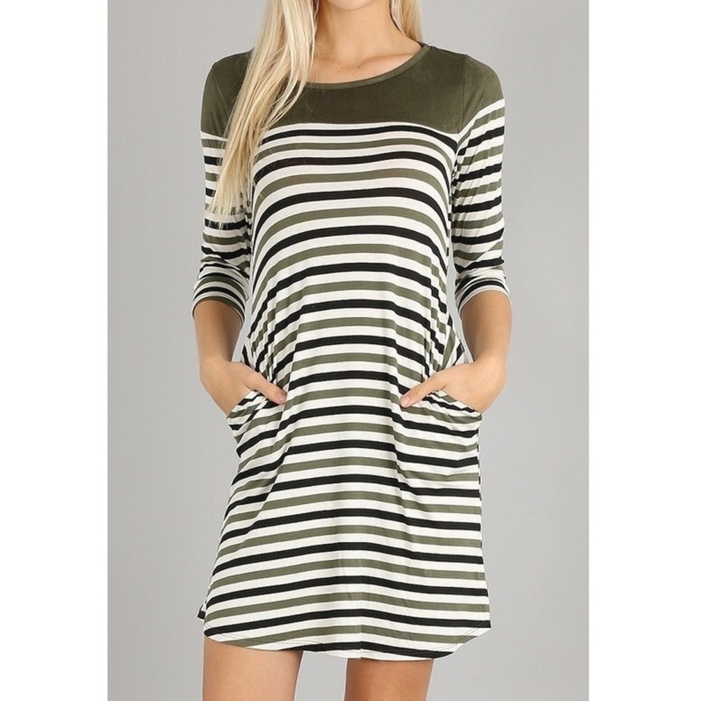 Olive Striped A-Line Dress